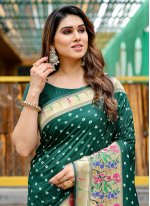 Green Silk Bandhej Print Designer Sari