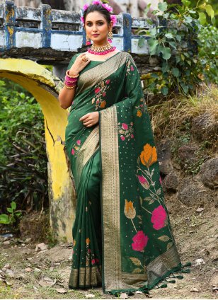 Green Tussar Silk Meena Classic Saree