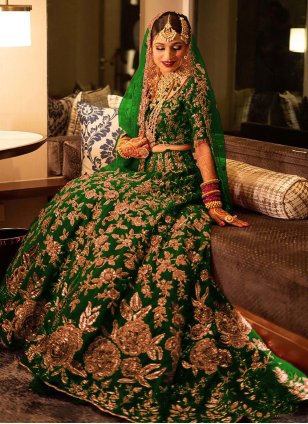 Green Velvet Diamond Lehenga Choli