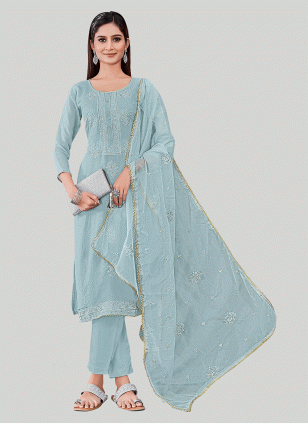Grey Chanderi Women's Salwar suit