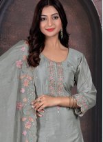Grey Chinon Embroidered Salwar suit