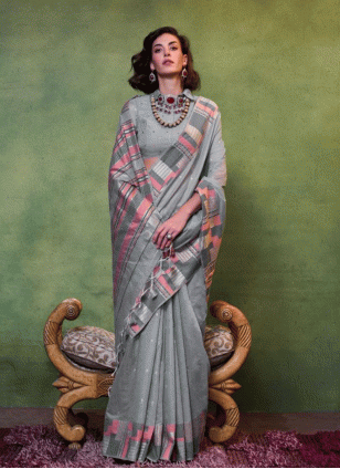 Grey color Traditional Saree with Weaving work
