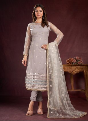 Grey Cotton  Embroidered Trendy Salwar Suits