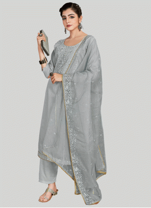 Grey Fancy Work Women's Salwar suit