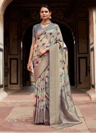 Grey Handloom Silk Woven Trendy Saree