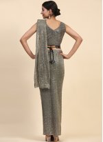 Grey Imported Embroidered Contemporary Sari