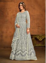 Grey Net Embroidered Trendy Salwar Suits
