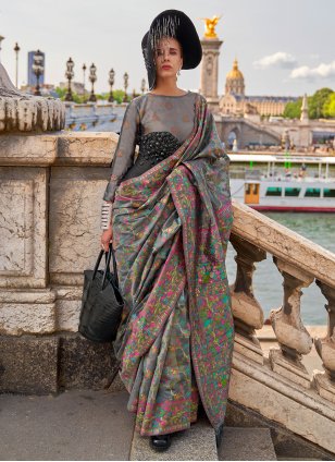 Grey Organza Weaving Casual Sari