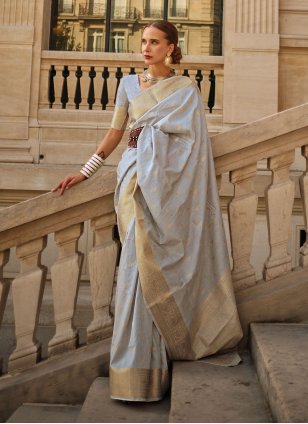 Grey Silk Weaving Classic Sari