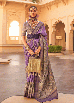 Heavenly Purple Printed work Traditional Saree
