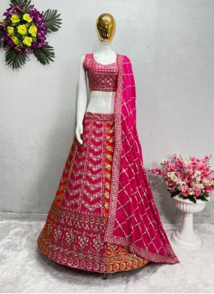 Designer Kanika Kapoor's Rose Pink Color Georgette Lehenga with Ruffle