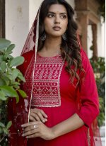 Hot Pink Rayon Embroidered Salwar suit