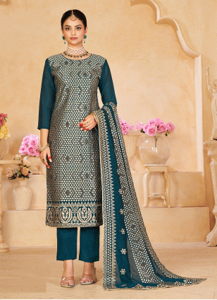 Hypnotizing Blue Embroidered work Salwar suit