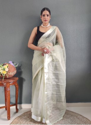 Immaculate Black and Off White Plain work Traditional Saree