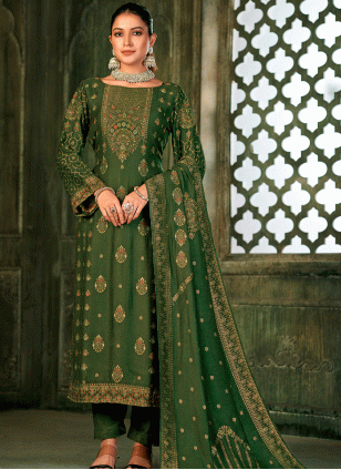 Innovative Green Embroidered work Salwar suit