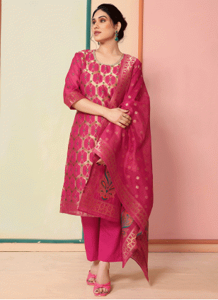 Intriguing Pink Woven work Salwar suit