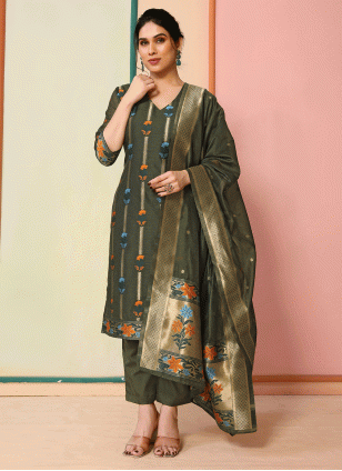 Invigorating Green Woven work Salwar suit