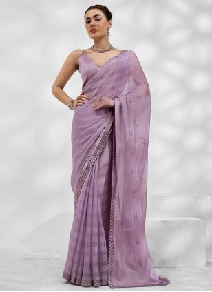 Magenta Chiffon Half And Half Saree -