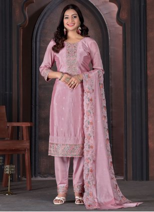 Lavender Chinon Embroidered Trendy Salwar Suits