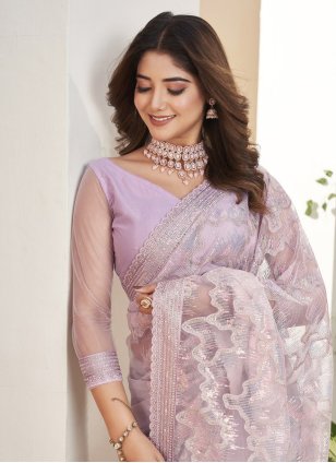 Lavender Fancy Fabric Embroidered Classic Saree