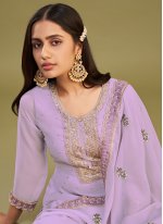 Lavender Georgette Embroidered Pant Style Suit