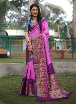 Lavender Kanjivaram Silk Weaving Contemporary Sari