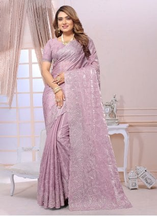 Lavender Organza Diamond Classic Sari