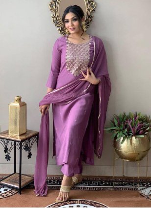 Excusive Wedding Velvet Salwar Kameez Lavender Color SN DN 2074