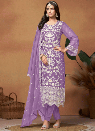 Lavender Senton Embroidered Women's Salwar suit