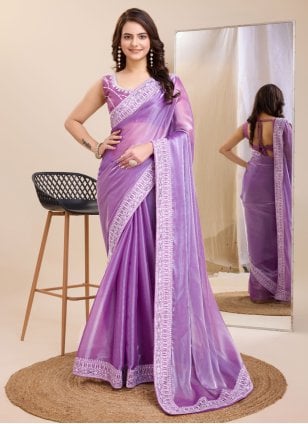 Lavender Silk Embroidered Classic Sari