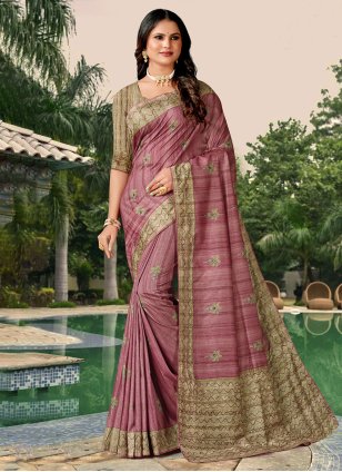 Lavender Tussar Silk Katha Trendy Sari