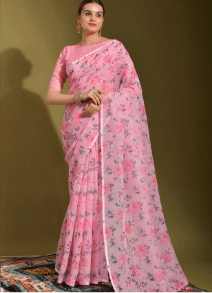Linen Printed Traditional Saree