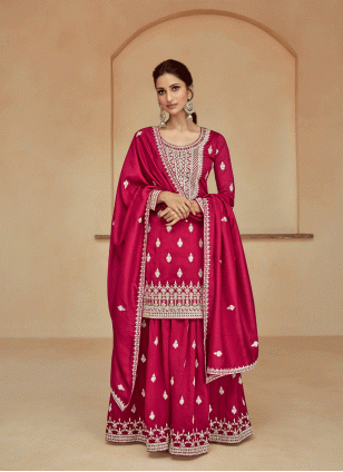 Lively Pink Embroidered work Salwar suit