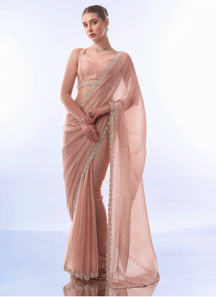 Lovely Peach Fancy Work work Traditional Saree