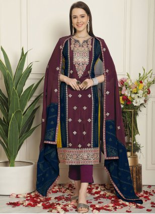 Magenta Chiffon Embroidered Salwar suit
