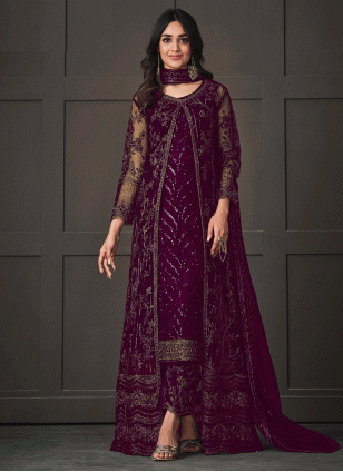Majesty Purple Fancy Work work Salwar suit