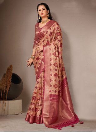Maroon Bhagalpuri Silk Digital Print Designer Sari