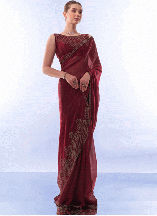 Maroon color Traditional Saree with Fancy Work work
