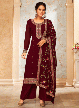 Maroon Embroidered Salwar suit
