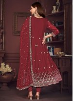 Maroon Georgette Embroidered Trendy Salwar Suits