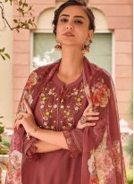 Maroon Muslin Flower Print Salwar suit