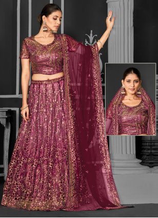 Maroon Net Contemporary Trendy Ghagra Choli