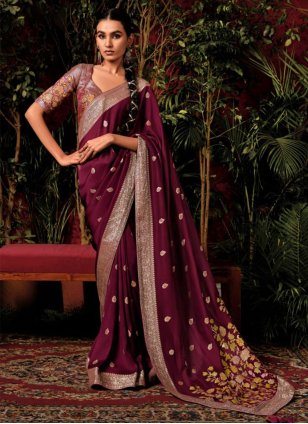 Maroon Silk Weaving Contemporary Sari