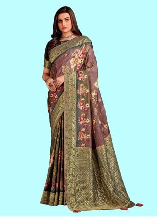 Mauve Color Georgette Swarovski Work Saree