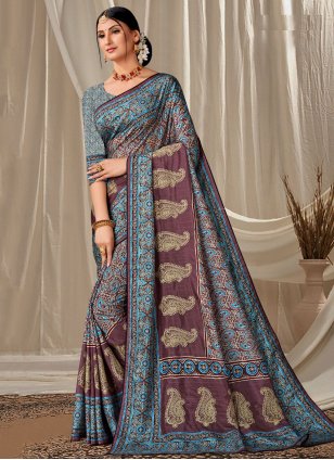 Multi Colour Art Silk Embroidered Contemporary Sari