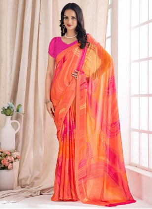 Multi Colour Chiffon Printed Contemporary Sari
