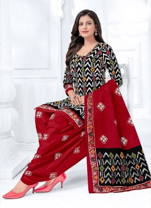 Multi Colour Cotton  Printed Patiala Suit