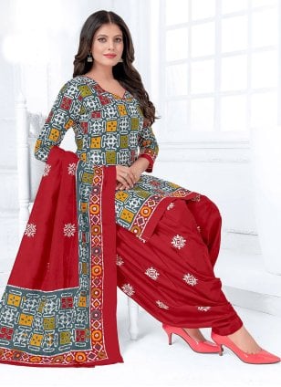 Multi Colour Cotton  Printed Punjabi Salwar Suit