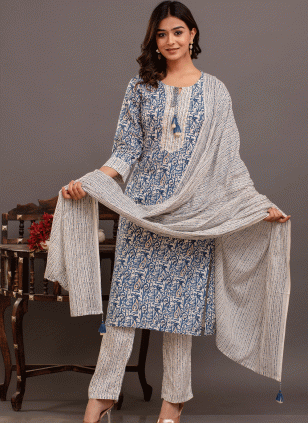 Multi Colour Cotton  Printed Women's Salwar suit