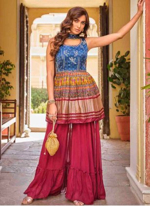 Multi Colour Georgette Bandhej Print Trendy Salwar Suits